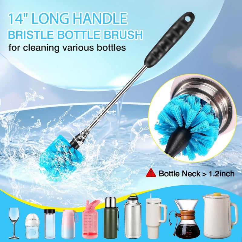 AnDock 5 Pack Bottle Cleaning Brush Set, Stainless Steel Scrub Cleaner Brush with 14'' Long Handle and 3 Straw Brushes, Flexible for Cleaning Sport Water Bottles, Straws, Coffee Mug, Cups, Baby Bottle - Image 2